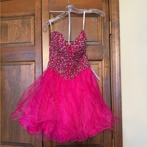 Sherri Hill hot pink short prom dress